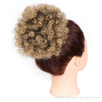 Aisi Hair Women's Synthetic Puff Afro Short Kinky Curly Hair Bun T1B 27# Drawstring Ponytail Chignon For Black Women